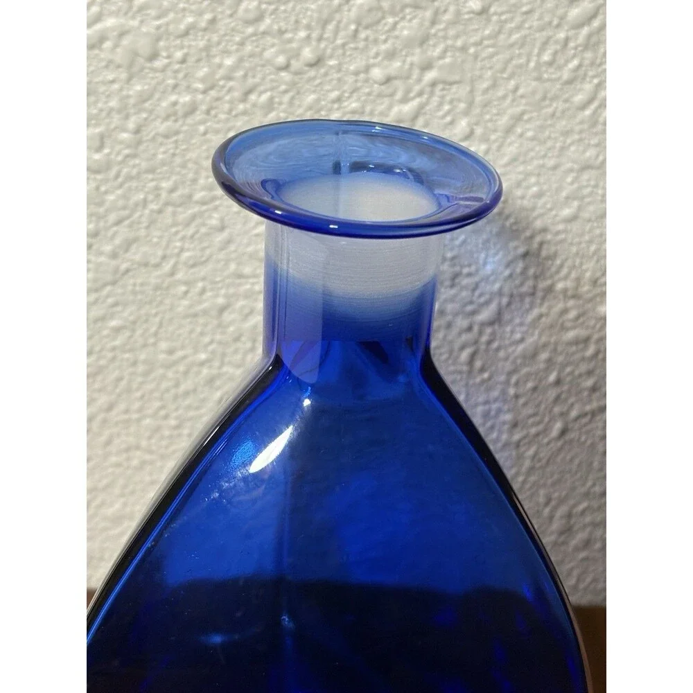 Vintage Cristalleria Toscana Cobalt Blue Glass Decanter Tri-Sided No Stopper